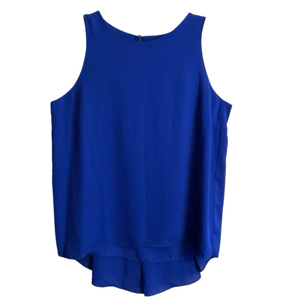 Vince Camuto Tunic Top Sz‎ M Blue Lined Sleeveless Pleated Back Polyester Hi-Low